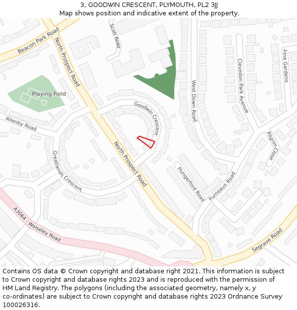 3, GOODWIN CRESCENT, PLYMOUTH, PL2 3JJ: Location map and indicative extent of plot