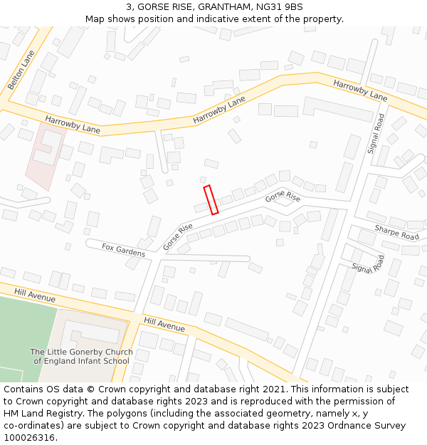 3, GORSE RISE, GRANTHAM, NG31 9BS: Location map and indicative extent of plot