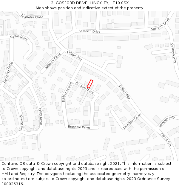 3, GOSFORD DRIVE, HINCKLEY, LE10 0SX: Location map and indicative extent of plot