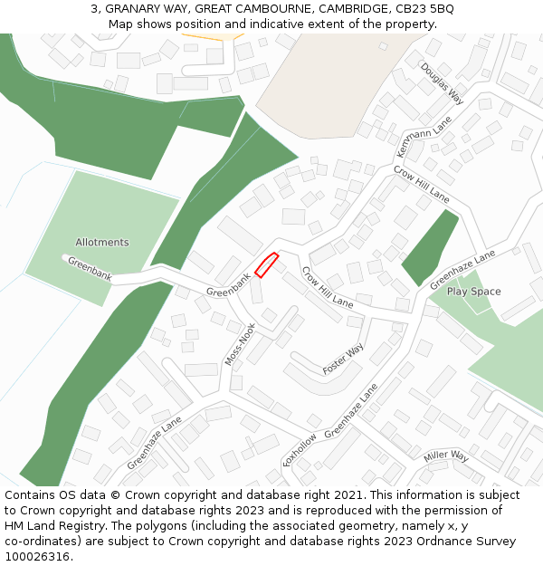 3, GRANARY WAY, GREAT CAMBOURNE, CAMBRIDGE, CB23 5BQ: Location map and indicative extent of plot