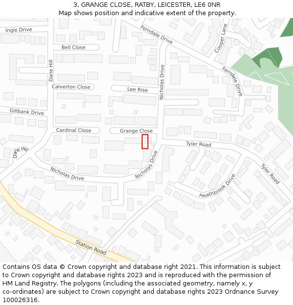 3, GRANGE CLOSE, RATBY, LEICESTER, LE6 0NR: Location map and indicative extent of plot