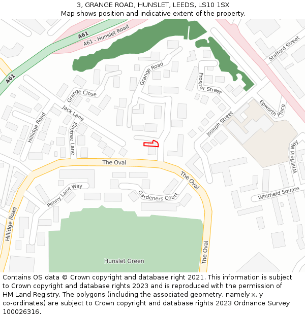 3, GRANGE ROAD, HUNSLET, LEEDS, LS10 1SX: Location map and indicative extent of plot