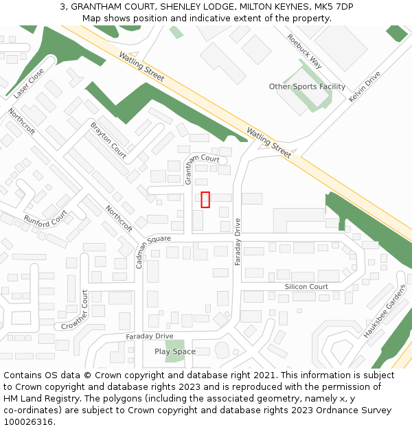 3, GRANTHAM COURT, SHENLEY LODGE, MILTON KEYNES, MK5 7DP: Location map and indicative extent of plot