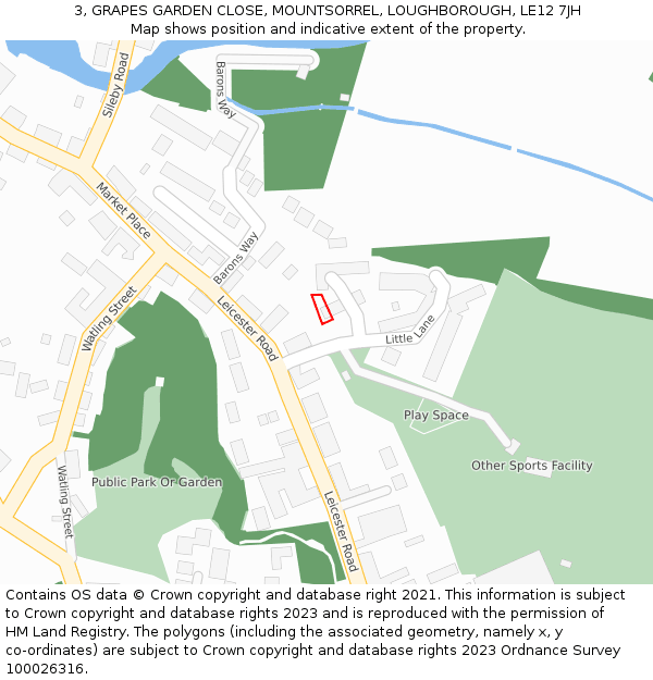 3, GRAPES GARDEN CLOSE, MOUNTSORREL, LOUGHBOROUGH, LE12 7JH: Location map and indicative extent of plot