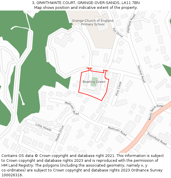 3, GRAYTHWAITE COURT, GRANGE-OVER-SANDS, LA11 7BN: Location map and indicative extent of plot