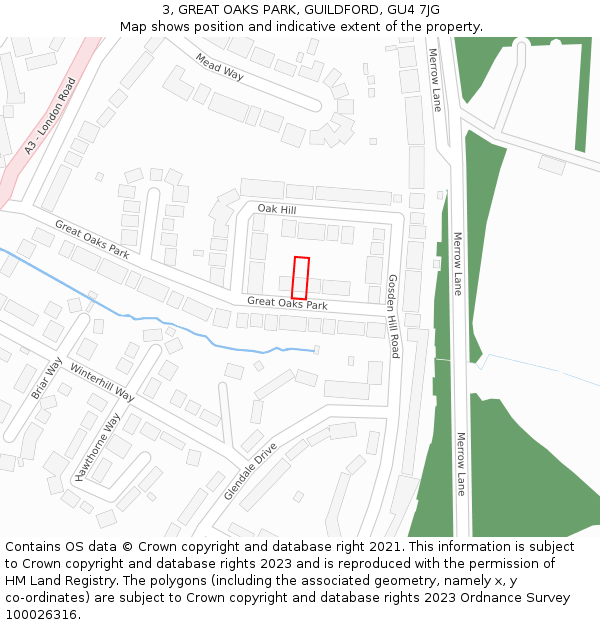 3, GREAT OAKS PARK, GUILDFORD, GU4 7JG: Location map and indicative extent of plot