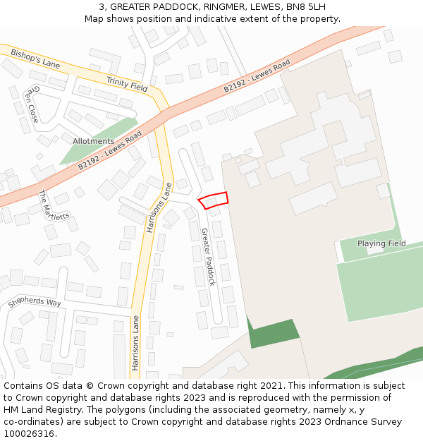 3, GREATER PADDOCK, RINGMER, LEWES, BN8 5LH: Location map and indicative extent of plot