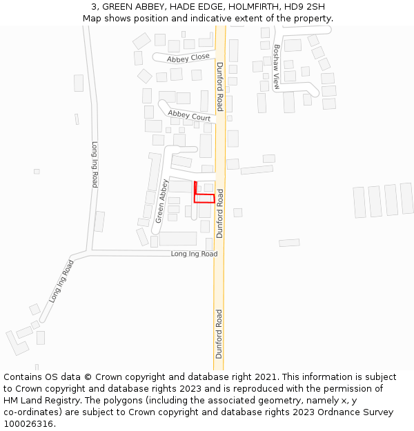 3, GREEN ABBEY, HADE EDGE, HOLMFIRTH, HD9 2SH: Location map and indicative extent of plot