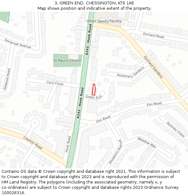 3, GREEN END, CHESSINGTON, KT9 1AE: Location map and indicative extent of plot