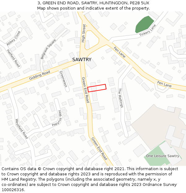 3, GREEN END ROAD, SAWTRY, HUNTINGDON, PE28 5UX: Location map and indicative extent of plot