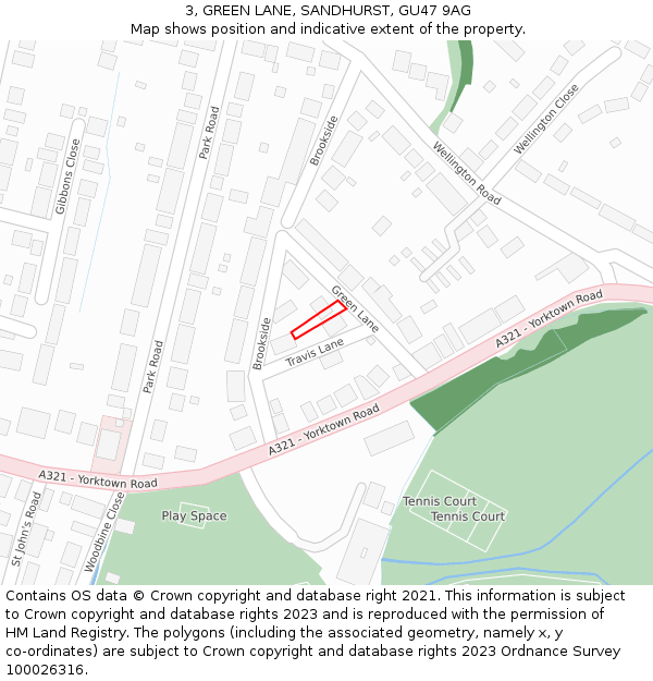 3, GREEN LANE, SANDHURST, GU47 9AG: Location map and indicative extent of plot