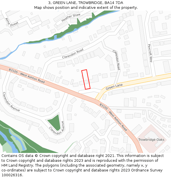 3, GREEN LANE, TROWBRIDGE, BA14 7DA: Location map and indicative extent of plot