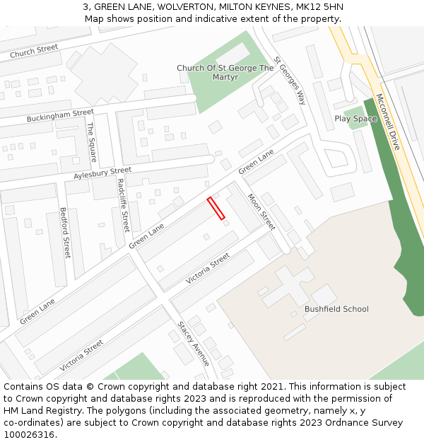 3, GREEN LANE, WOLVERTON, MILTON KEYNES, MK12 5HN: Location map and indicative extent of plot