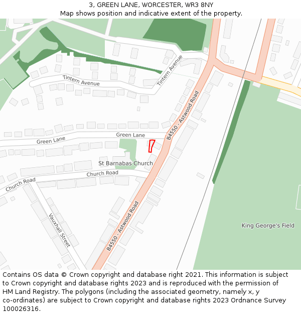 3, GREEN LANE, WORCESTER, WR3 8NY: Location map and indicative extent of plot