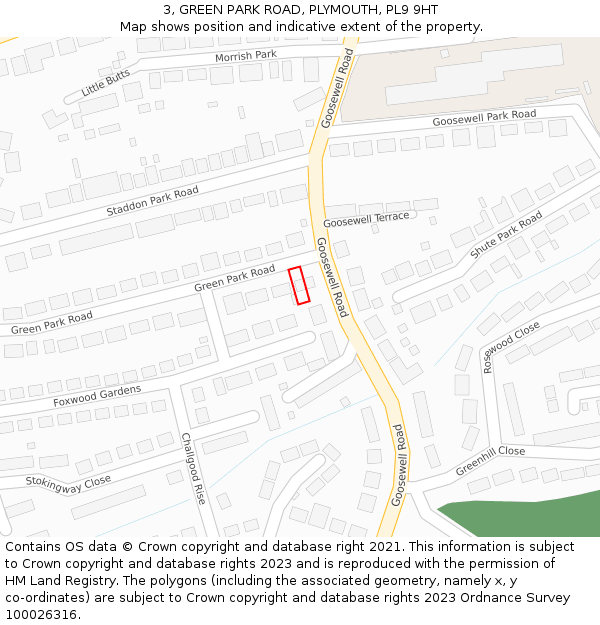 3, GREEN PARK ROAD, PLYMOUTH, PL9 9HT: Location map and indicative extent of plot