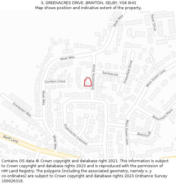 3, GREENACRES DRIVE, BRAYTON, SELBY, YO8 9HG: Location map and indicative extent of plot