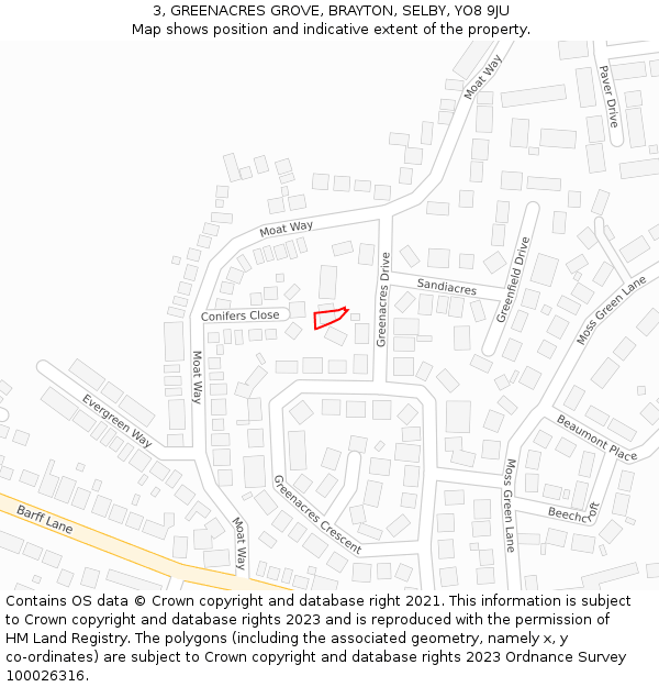 3, GREENACRES GROVE, BRAYTON, SELBY, YO8 9JU: Location map and indicative extent of plot