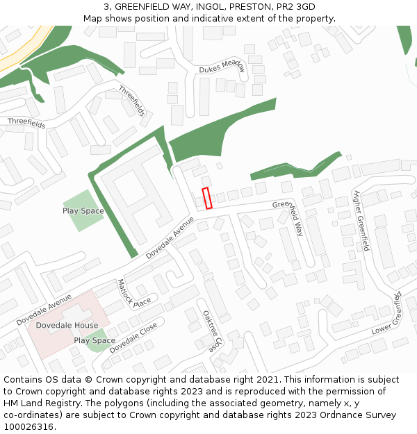 3, GREENFIELD WAY, INGOL, PRESTON, PR2 3GD: Location map and indicative extent of plot