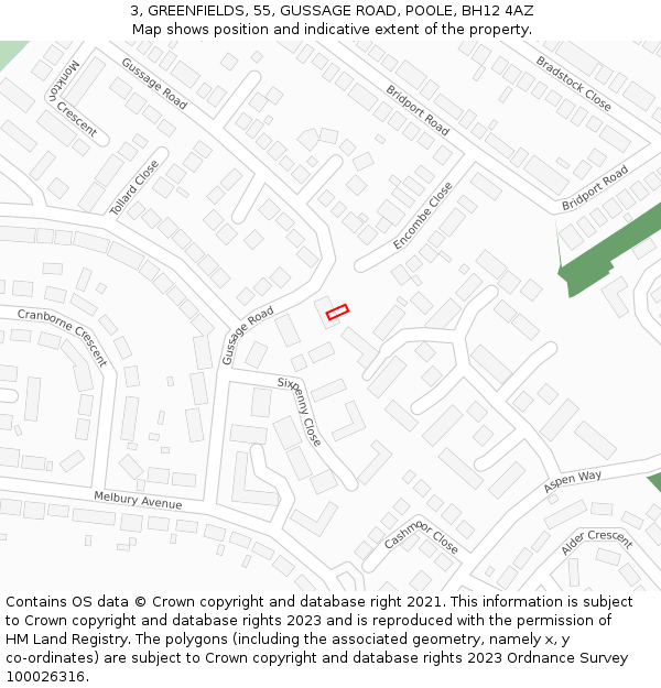 3, GREENFIELDS, 55, GUSSAGE ROAD, POOLE, BH12 4AZ: Location map and indicative extent of plot