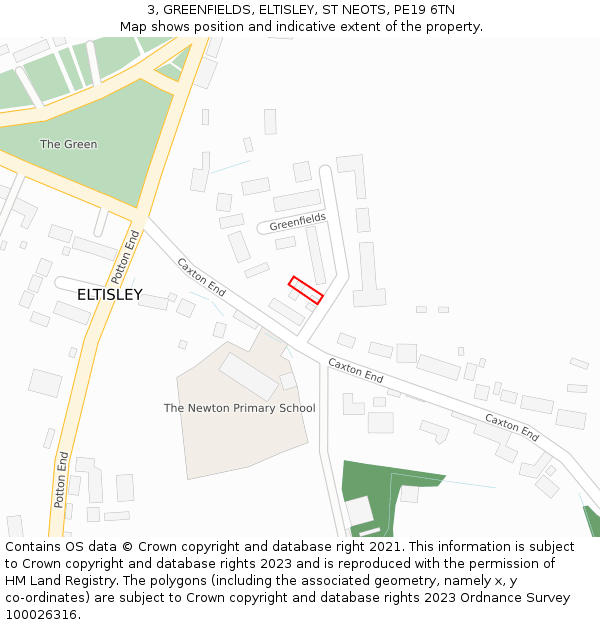 3, GREENFIELDS, ELTISLEY, ST NEOTS, PE19 6TN: Location map and indicative extent of plot