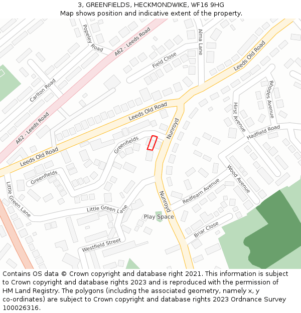 3, GREENFIELDS, HECKMONDWIKE, WF16 9HG: Location map and indicative extent of plot