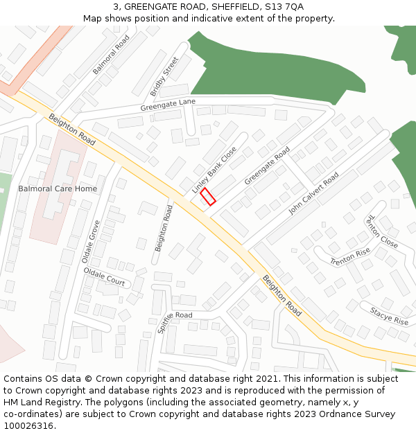 3, GREENGATE ROAD, SHEFFIELD, S13 7QA: Location map and indicative extent of plot