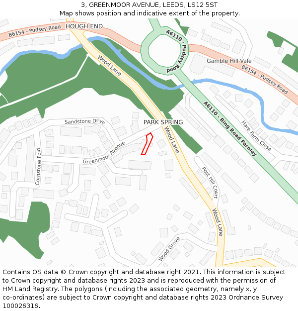 3, GREENMOOR AVENUE, LEEDS, LS12 5ST: Location map and indicative extent of plot