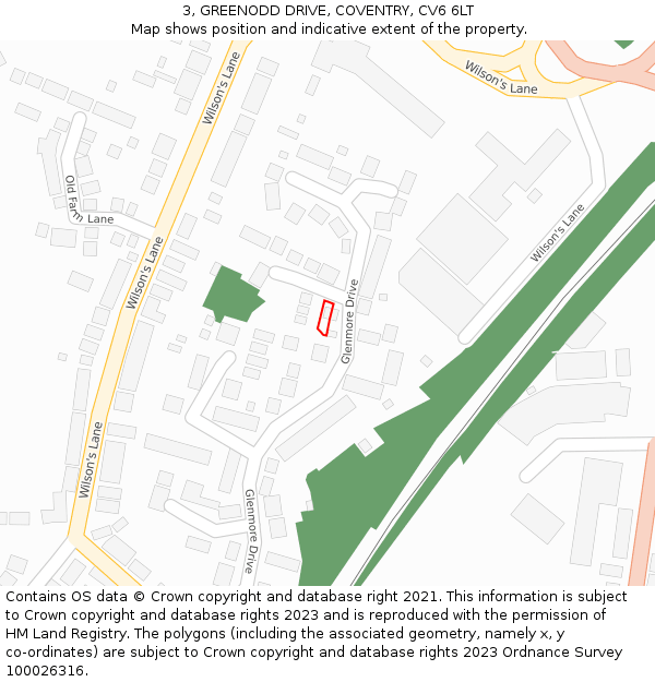 3, GREENODD DRIVE, COVENTRY, CV6 6LT: Location map and indicative extent of plot