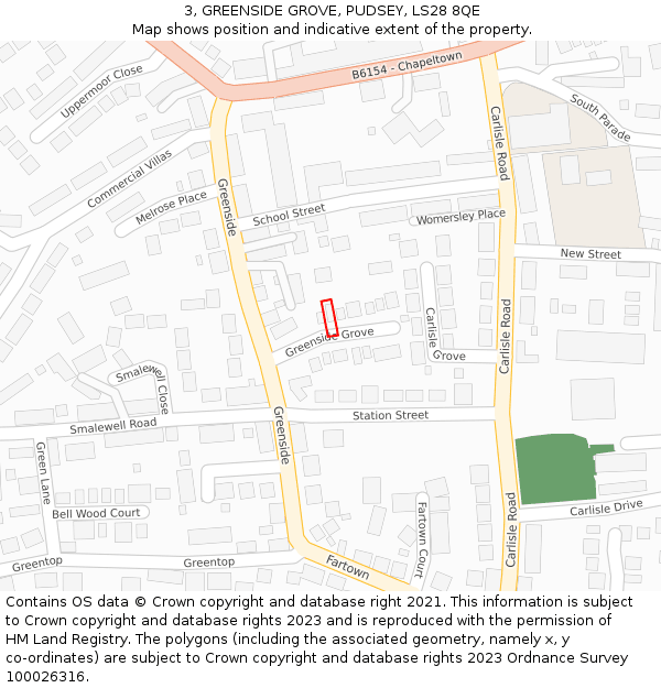 3, GREENSIDE GROVE, PUDSEY, LS28 8QE: Location map and indicative extent of plot