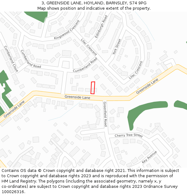 3, GREENSIDE LANE, HOYLAND, BARNSLEY, S74 9PG: Location map and indicative extent of plot