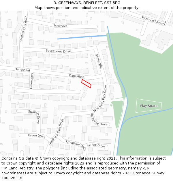 3, GREENWAYS, BENFLEET, SS7 5EG: Location map and indicative extent of plot