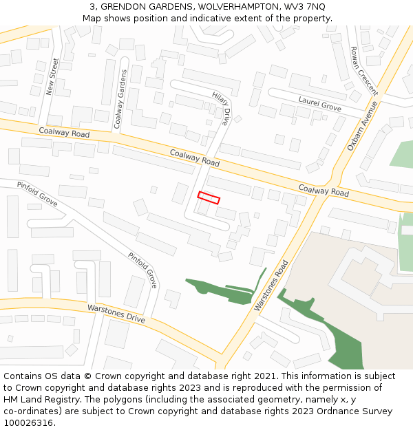 3, GRENDON GARDENS, WOLVERHAMPTON, WV3 7NQ: Location map and indicative extent of plot
