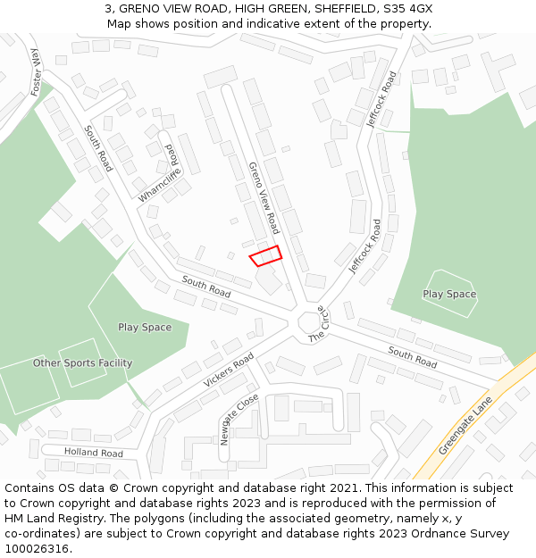 3, GRENO VIEW ROAD, HIGH GREEN, SHEFFIELD, S35 4GX: Location map and indicative extent of plot