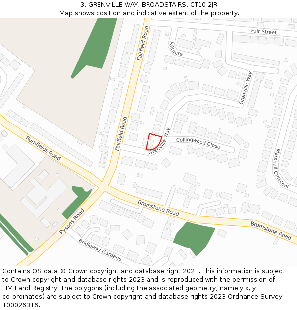 3, GRENVILLE WAY, BROADSTAIRS, CT10 2JR: Location map and indicative extent of plot