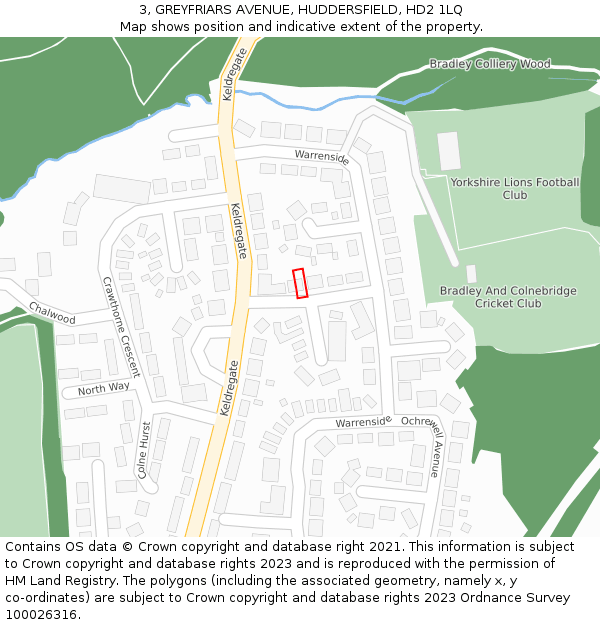 3, GREYFRIARS AVENUE, HUDDERSFIELD, HD2 1LQ: Location map and indicative extent of plot