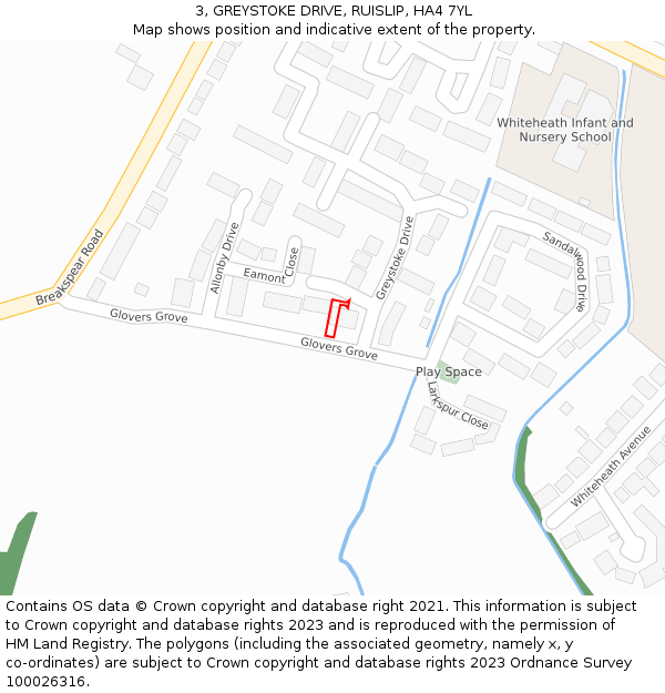 3, GREYSTOKE DRIVE, RUISLIP, HA4 7YL: Location map and indicative extent of plot