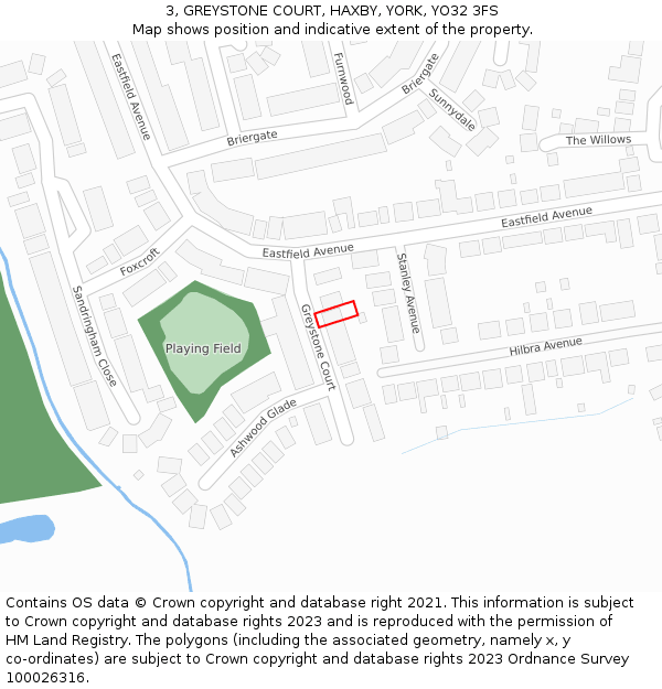 3, GREYSTONE COURT, HAXBY, YORK, YO32 3FS: Location map and indicative extent of plot