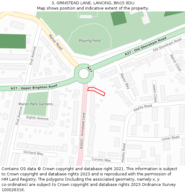 3, GRINSTEAD LANE, LANCING, BN15 9DU: Location map and indicative extent of plot