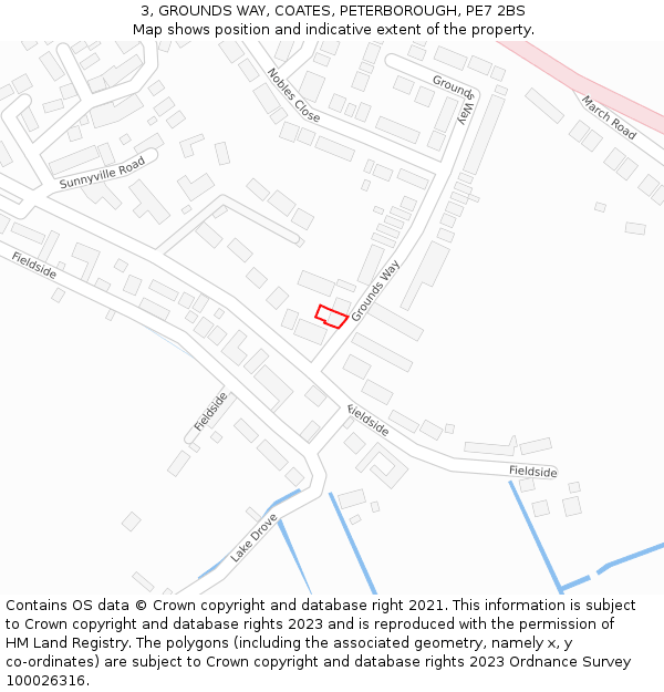 3, GROUNDS WAY, COATES, PETERBOROUGH, PE7 2BS: Location map and indicative extent of plot