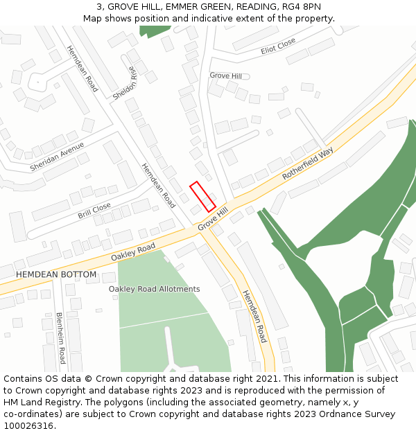 3, GROVE HILL, EMMER GREEN, READING, RG4 8PN: Location map and indicative extent of plot