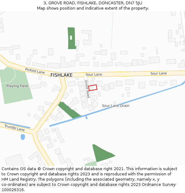 3, GROVE ROAD, FISHLAKE, DONCASTER, DN7 5JU: Location map and indicative extent of plot