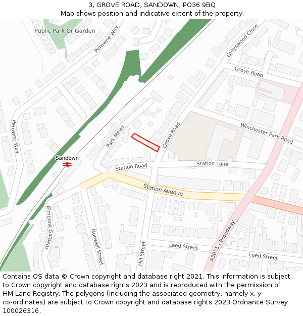 3, GROVE ROAD, SANDOWN, PO36 9BQ: Location map and indicative extent of plot