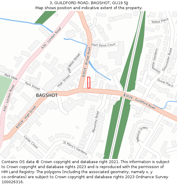 3, GUILDFORD ROAD, BAGSHOT, GU19 5JJ: Location map and indicative extent of plot