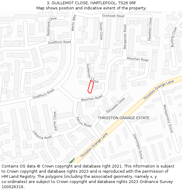 3, GUILLEMOT CLOSE, HARTLEPOOL, TS26 0RF: Location map and indicative extent of plot