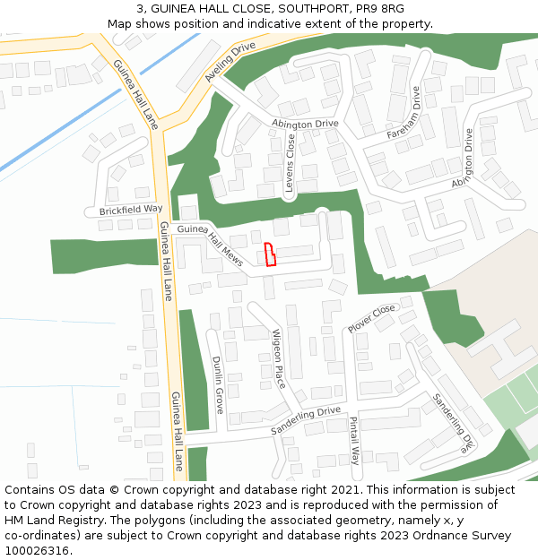 3, GUINEA HALL CLOSE, SOUTHPORT, PR9 8RG: Location map and indicative extent of plot