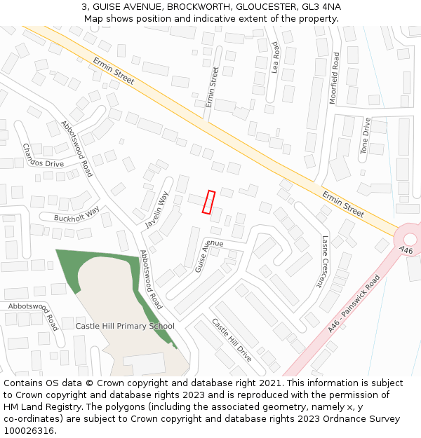 3, GUISE AVENUE, BROCKWORTH, GLOUCESTER, GL3 4NA: Location map and indicative extent of plot