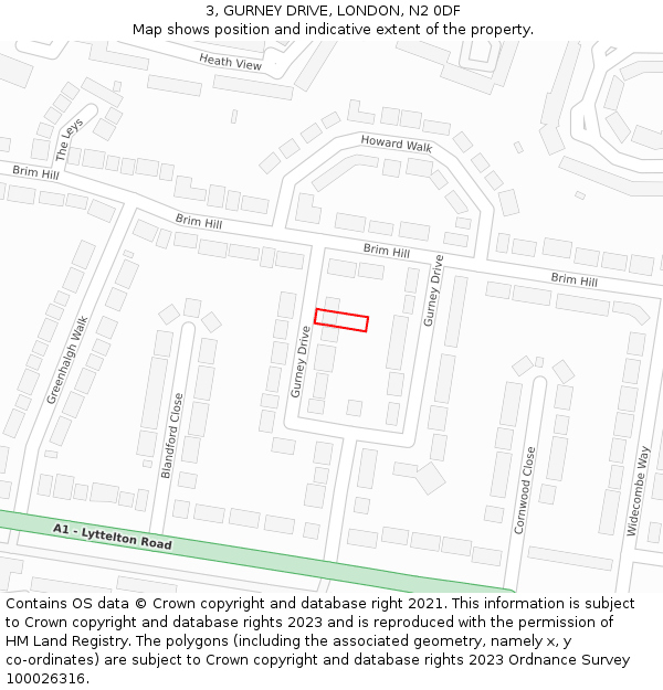 3, GURNEY DRIVE, LONDON, N2 0DF: Location map and indicative extent of plot