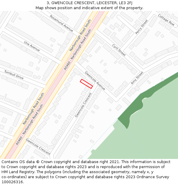 3, GWENCOLE CRESCENT, LEICESTER, LE3 2FJ: Location map and indicative extent of plot