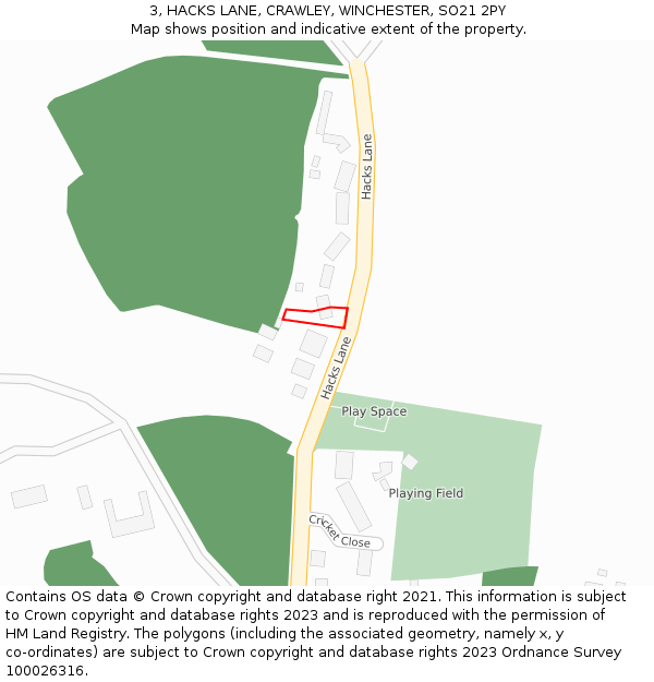 3, HACKS LANE, CRAWLEY, WINCHESTER, SO21 2PY: Location map and indicative extent of plot