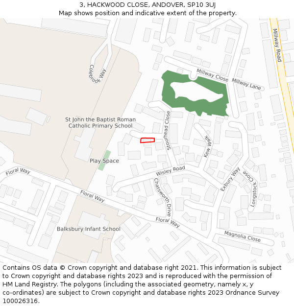 3, HACKWOOD CLOSE, ANDOVER, SP10 3UJ: Location map and indicative extent of plot